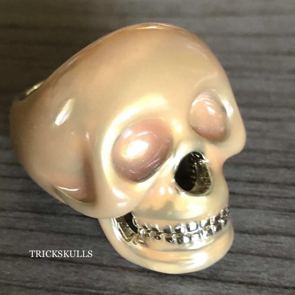Spring Street Statement Skull Ring Tan Pearl Enam… - image 2